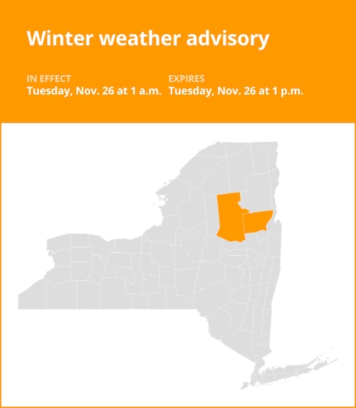 NY weather update: Winter weather advisory for Hamilton and Warren counties for Tuesday