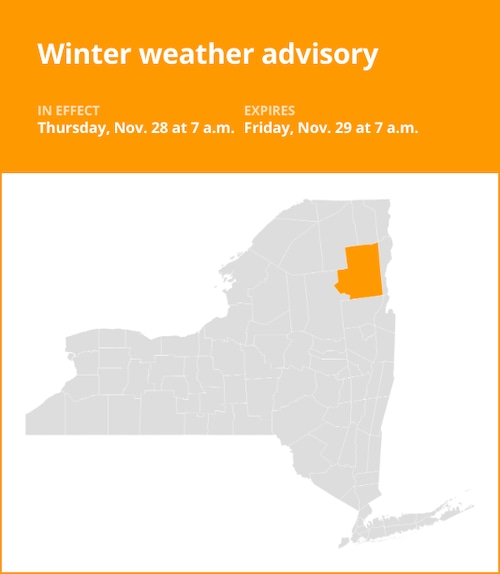 NY weather: Winter weather advisory issued for Essex County for Thursday and Friday – up to 6 inches of snow