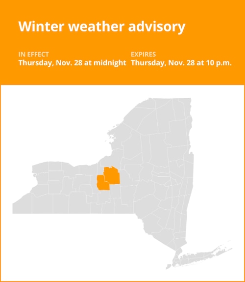 NY weather: Winter weather advisory for Cayuga and Onondaga counties for Thursday