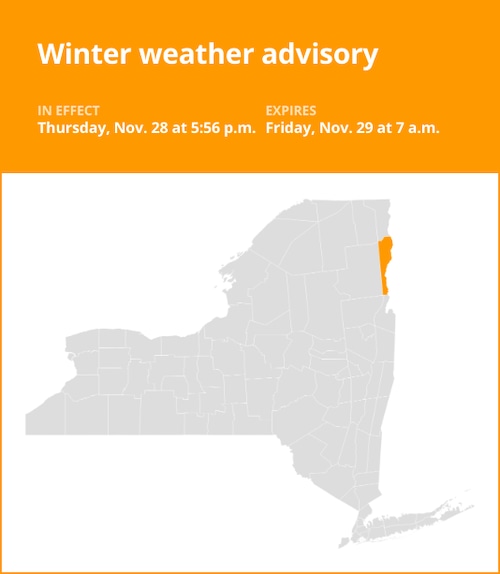 NY weather: Essex County under a winter weather advisory until Friday morning – up to 3 inches of snow