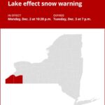 NY weather update: Lake effect snow warning affecting Chautauqua and Cattaraugus counties until Tuesday evening