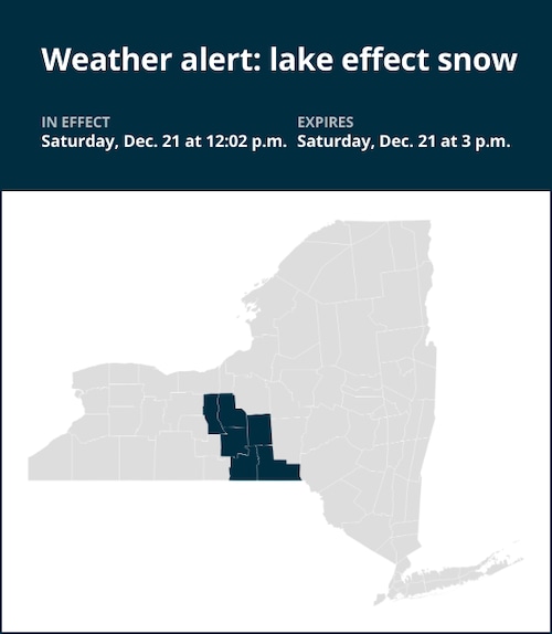 NY weather update: Brace for lake effect snow in New York Saturday afternoon