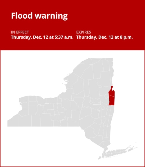 NY weather update: Flood warning issued for Washington County until Thursday evening