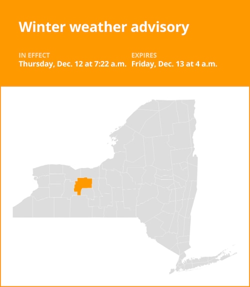 NY weather update: Winter weather advisory issued for Ontario County until early Friday morning