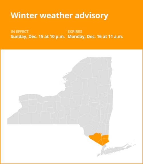 NY weather update: Winter weather advisory issued for part of New York until Monday midday