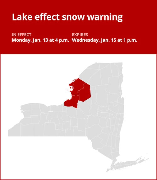 NY weather: Lake effect snow warning for New York from Monday to Wednesday