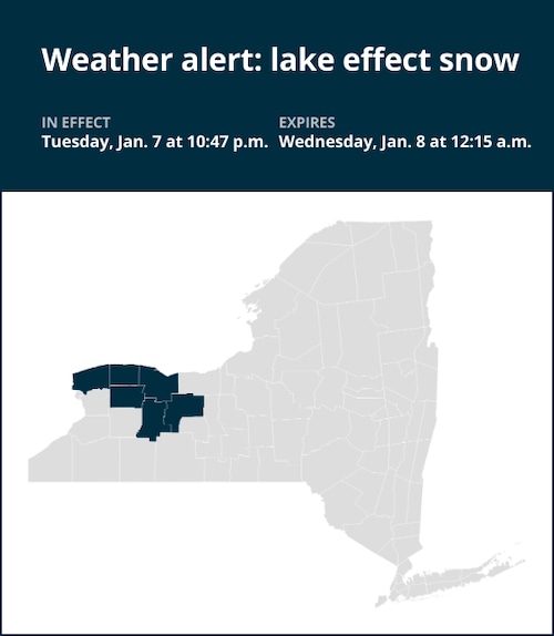 NY weather: Look for lake effect snow in New York until early Wednesday