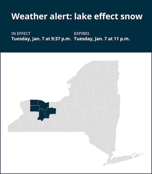 NY weather: Weather alert for lake effect snow in New York Tuesday night