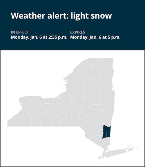 NY weather: Weather alert for light snow in Dutchess County early Monday evening