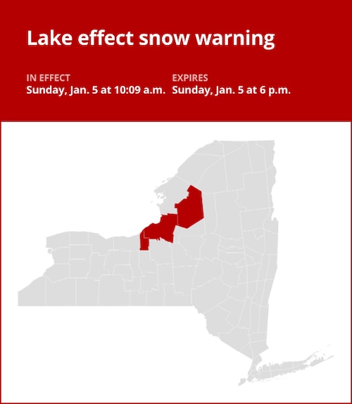 NY weather update: Lake effect snow warning affecting New York until Sunday evening