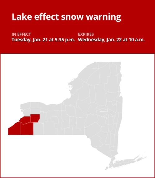 NY weather update: Lake effect snow warning affecting New York until Wednesday morning