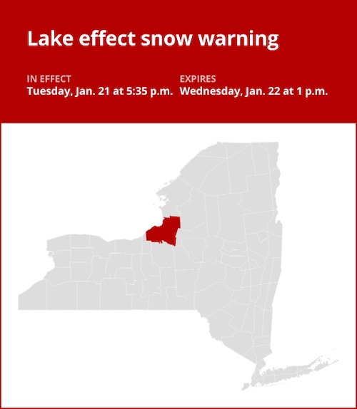 NY weather update: Lake effect snow warning affecting Oswego County until Wednesday afternoon