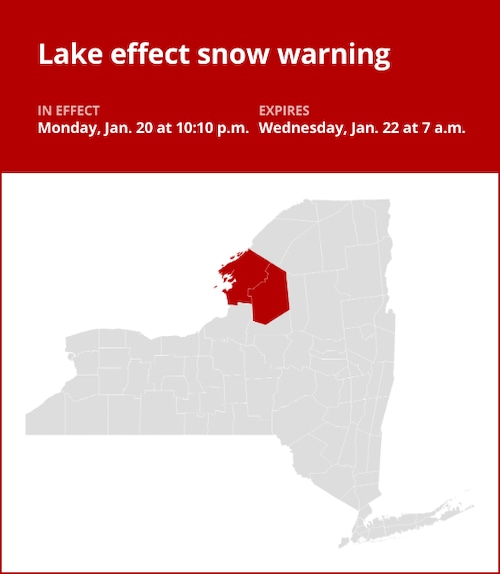 NY weather update: Lake effect snow warning for Jefferson and Lewis counties until Wednesday morning