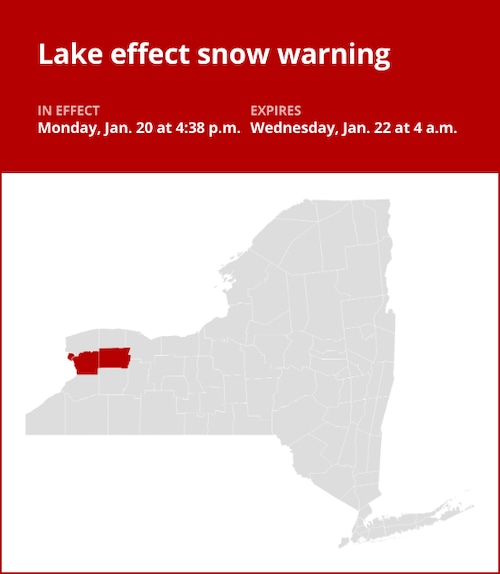 NY weather update: Lake effect snow warning issued for Erie and Genesee counties until early Wednesday morning