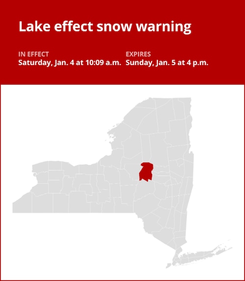 NY weather update: Lake effect snow warning issued for Herkimer County until early Sunday evening