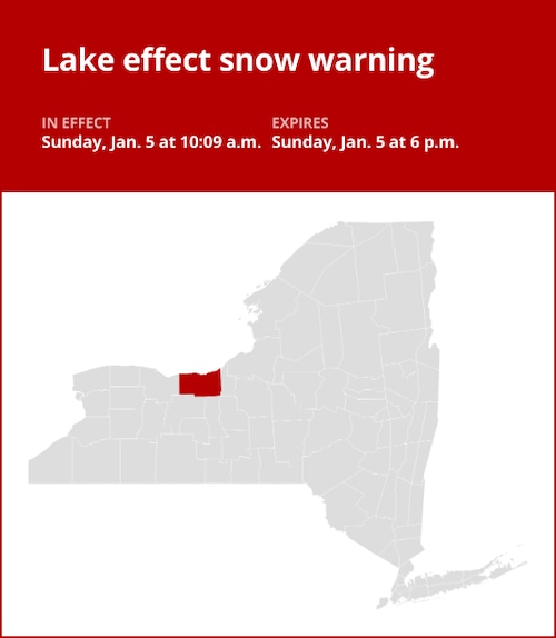 NY weather update: Lake effect snow warning issued for Wayne County until Sunday evening