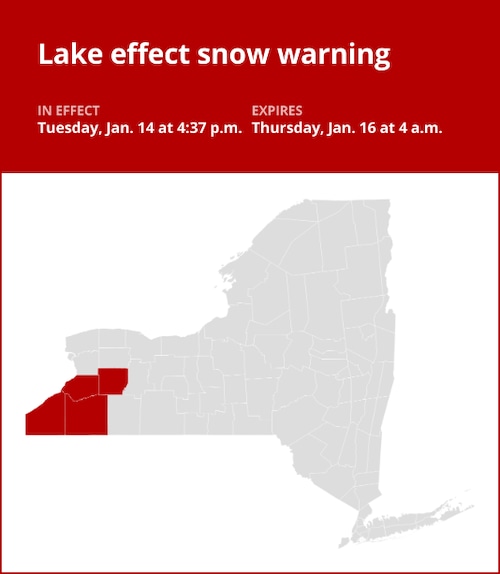 NY weather update: New York under a lake effect snow warning until early Thursday morning