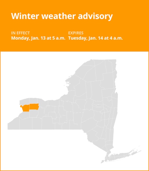 NY weather update: Winter weather advisory affecting Erie and Genesee counties Monday and Tuesday