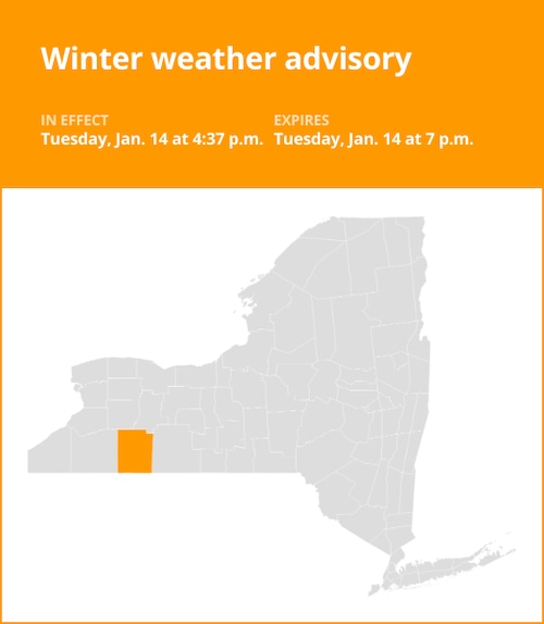 NY weather update: Winter weather advisory for Allegany County Tuesday evening